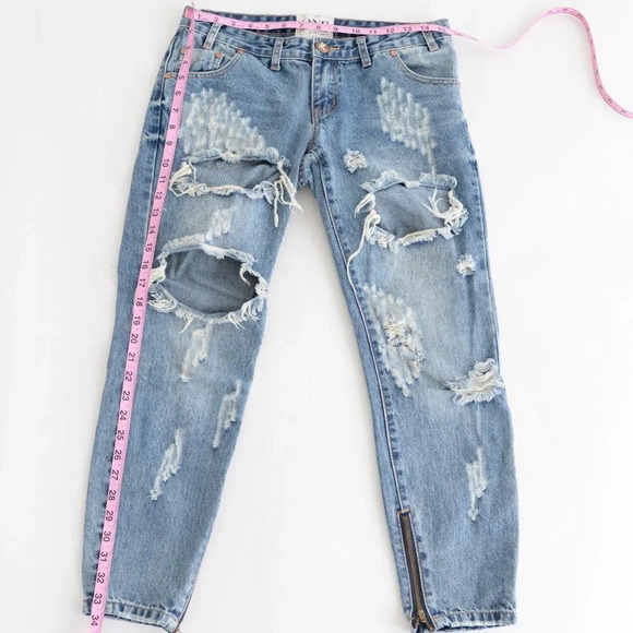 One Tea Spoon Blue "Trashed Free Birds" Extreme Distressed Straight Tapered 27 - Picture 5 of 15